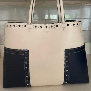 Tory Burch White/Navy Blue Tote